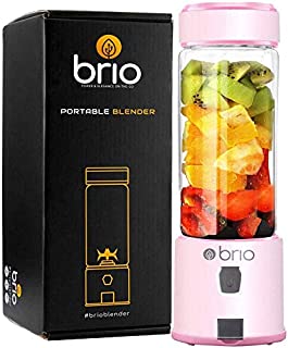 Brio Portable Blender for Shakes and Smoothies - Personal Blender for Gym & Healthy Lifestyle, Glass Smoothie Blender - Mini Blender 450mls, Electric Protein Shaker Bottle, Travel Blender