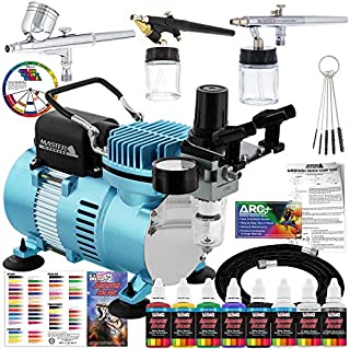 Master Airbrush Professional Cool Runner II Dual Fan Air Compressor Airbrushing System Kit with 6 Primary Opaque Colors Acrylic Paint Artist Set, 3 Airbrushes, Gravity and Siphon Feed - How to Guide