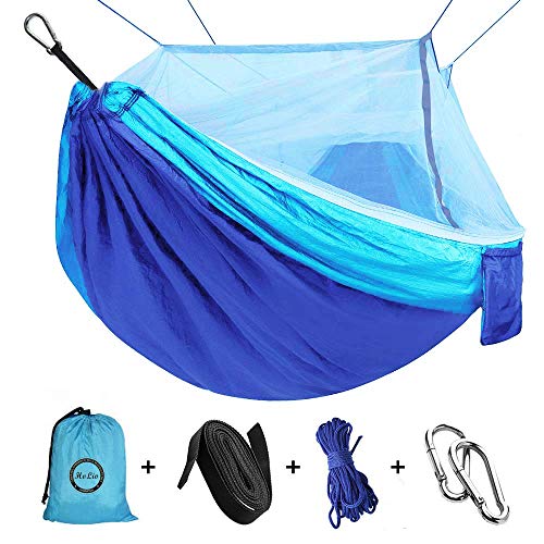 Camping Hammock with Net Mosquito, Parachute Fabric Camping Hammock Portable Nylon Hammock for Backpacking Camping Travel, Double Single Hammocks for Camping 110