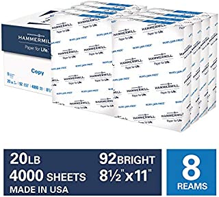 Hammermill 20lb Copy Paper, 8.5 x 11, 8 Ream Case, 4,000 Sheets, Made in USA, Sustainably Sourced From American Family Tree Farms, 92 Bright, Acid Free, Economical Multipurpose Printer Paper, 113640C