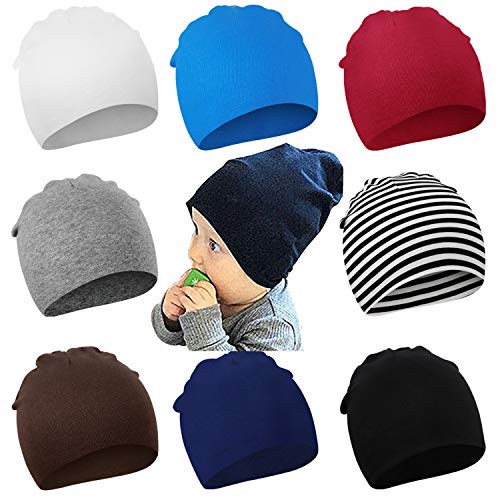 DRESHOW BQUBO 8 Pack Unisex Baby Beanie Hat Infant Baby Soft Cute Knit Cap Nursery Beanie