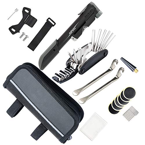 YOUYOUTE Bike Repair Kits with Pressure Gauge Pump, Mini Bicycle Pump 120 PSI with Smart Valve, Fits Schrader Presta, Bike Flat Tire Repair Tools with Bag (Upgrade Smart Valve + Pressure Gauge)