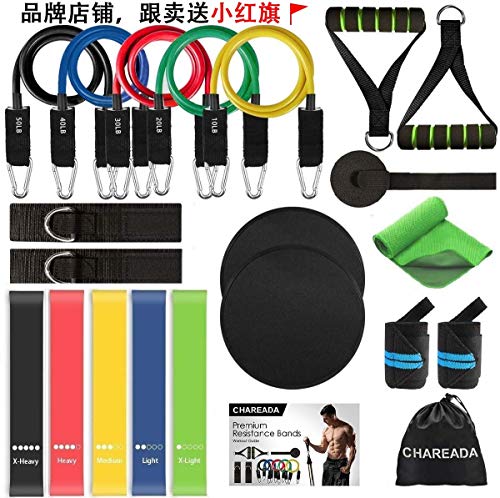 CHAREADA 22 Pack Resistance Bands Set Workout Bands, 5 Stackable Exercise Bands 5 Loop Resistance Bands 2 Core Sliders  Door Anchor Handles Ankle Straps Carry Bag Instant Cooling Towel Wrist Wraps