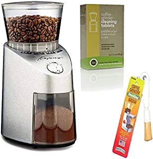 Capresso 565.05 Infinity Stainless Steel Conical Burr Grinder with Urnex Full Circle Biodegradable Coffee Grinder Cleaning Tablets and Coffee Grinder Dusting Brush (3 Items)