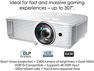 Optoma GT1080HDR Short Throw Gaming Projector | 4K HDR Input | 120Hz Refresh Rate | Fast 8.4ms Response Time | Bright 3800 lumens for Day and Night Gaming (Renewed)