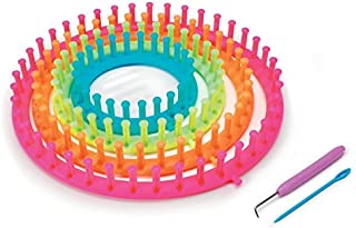 Darice Carryi Round Knitting, Set of 4 with 11, 9, 7-inch and 5-1/2 inch Sizes  Includes 1 Yarn Needle, 1 Loom Pick and a Clear Plastic Carrying Case (1171-58), 4 Piece, Multi Colored