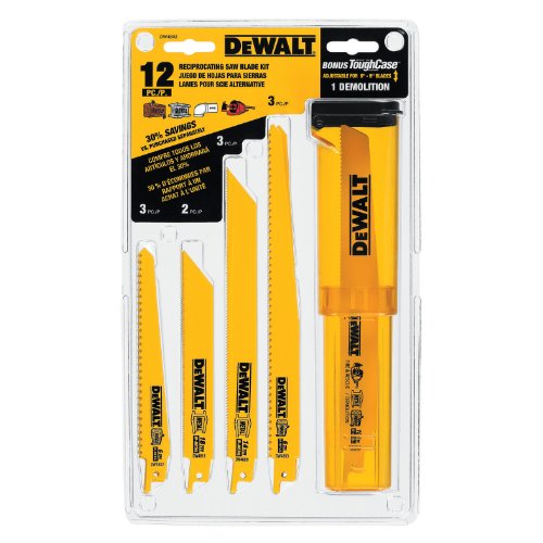 DEWALT Reciprocating Saw Blades, Bi-Metal Set with Case, 12-Piece (DW4892)