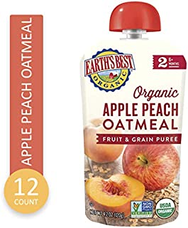 Earth's Best Organic Stage 2 Baby Food, Apple Peach and Oatmeal, 4.2 oz. Pouch (Pack of 12)