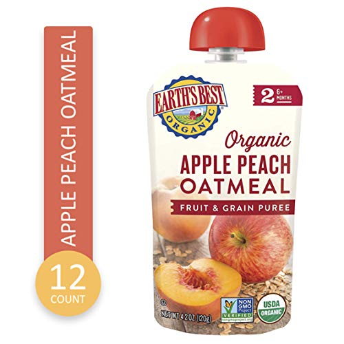 Earth's Best Organic Stage 2 Baby Food, Apple Peach and Oatmeal, 4.2 oz. Pouch (Pack of 12)