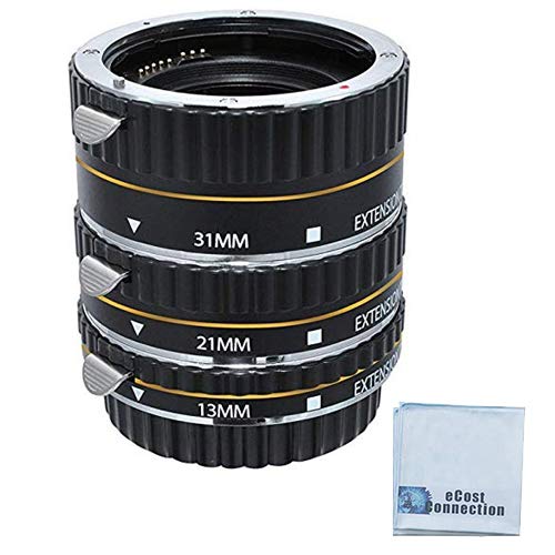 eCostConnection Auto-Focus Macro Extension Tube Set for Canon 5D Mark II, Mark III, 6D, 70D, 7D, 60D, Rebel T2i, T3i, T4i, T5i, SL1 Cameras & Microfiber Cloth