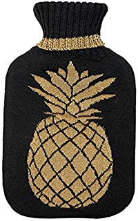 Aroma Home Pineapple Black & Gold Knitted Cover with Hot Water Bottle 2L