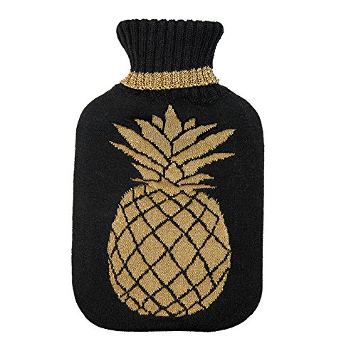 Aroma Home Pineapple Black & Gold Knitted Cover with Hot Water Bottle 2L