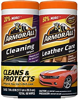 Armor All Car Cleaning and Leather Wipes - Interior Cleaner for Cars & Truck & Motorcycle, 30 Count (Pack of 2), 18781