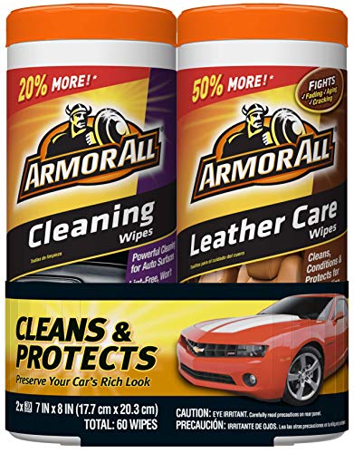 Armor All Car Cleaning and Leather Wipes - Interior Cleaner for Cars & Truck & Motorcycle, 30 Count (Pack of 2), 18781