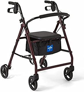 Medline - B079PG3BR3 Rollator Walker with Seat, Steel Rolling Walker with 6-inch Wheels Supports up to 350 lbs, Medical Walker, Burgundy