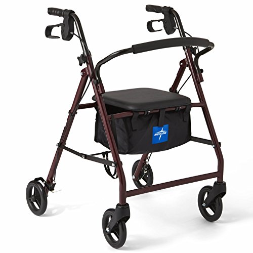 Medline - B079PG3BR3 Rollator Walker with Seat, Steel Rolling Walker with 6-inch Wheels Supports up to 350 lbs, Medical Walker, Burgundy