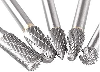 5 Pcs Carbide Rotary Burr Set with 6 mm(1/4 Inch) Shank and 8mm Head, Acrux7 Tungsten Carbide Double Cut Rotary Burr 1/4 Inch Shank Die Grinder Bits for DIY Woodworking, Metal Carving, Engraving, Dril