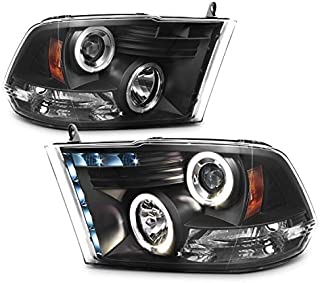 For 09-18 Dodge Ram Pickup Truck Black Bezel Dual Halo Ring LED Projector Headlights Replacement Pair