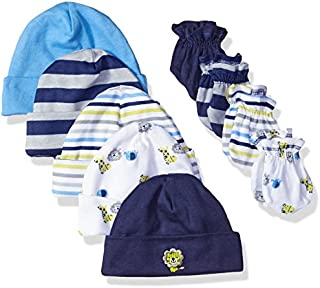 GERBER Baby Boys' 9-Piece Cap and Mitten Bundle, Safari, Newborn