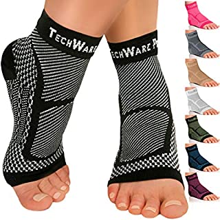 TechWare Pro Ankle Brace Compression Sleeve - Relieves Achilles Tendonitis, Joint Pain. Plantar Fasciitis Foot Sock with Arch Support Reduces Swelling & Heel Spur Pain. (Black, L / XL)
