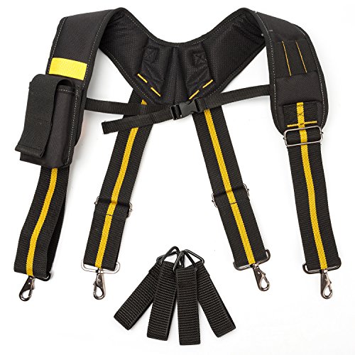 Padded Suspenders |Tool Belt Suspenders with phone holder Tape Holder Pencil holder Adjustable Straps, suspenders Loop heavy duty work for carpenter electrician work Suspension Rig