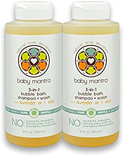 Baby Mantra 3-in-1 Natural Bubble Bath, Shampoo and Body Wash - EWG Verified Bath Bubbles for Infants, Toddlers, and Kids with Sensitive Skin, 12 Fluid Ounces (Pack of 2)