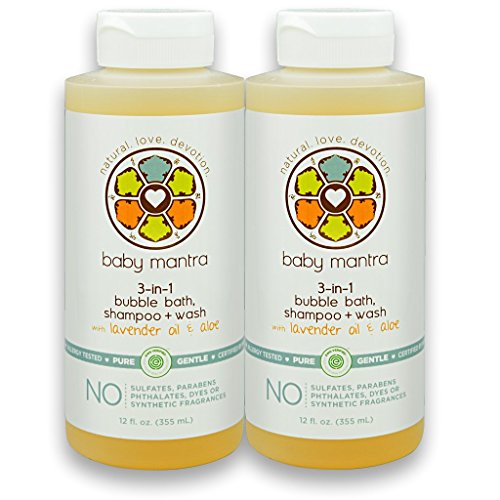 Baby Mantra 3-in-1 Natural Bubble Bath, Shampoo and Body Wash - EWG Verified Bath Bubbles for Infants, Toddlers, and Kids with Sensitive Skin, 12 Fluid Ounces (Pack of 2)