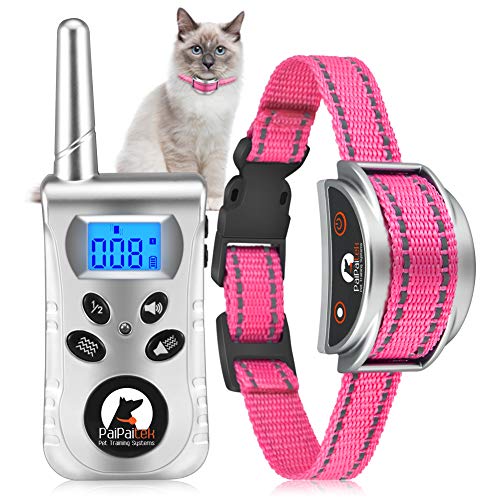 Paipaitek Cat Training Collar, No Shock Cat Collar with Remote, Humane Cat Meow Collar w/Beep and Vibration Modes, Reflective Cat Collar for Kittens