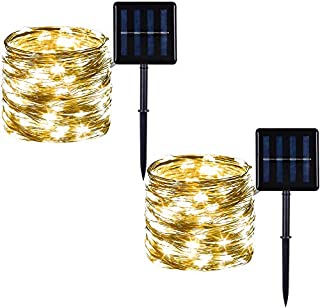 2 Pack 100 LED Solar Powered Copper Wire String Lights Outdoor, Waterproof, 8 Modes Fairy Lights for Garden, Patio, Party, Yard, Christmas (Warm White)