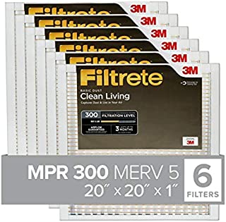 Filtrete 20x20x1, AC Furnace Air Filter, MPR 300, Clean Living Basic Dust, 6-Pack (Exact Dimensions 19.69 x 19.69 x 0.81)