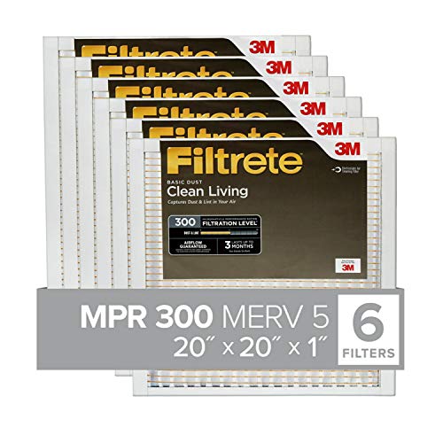 Filtrete 20x20x1, AC Furnace Air Filter, MPR 300, Clean Living Basic Dust, 6-Pack (Exact Dimensions 19.69 x 19.69 x 0.81)