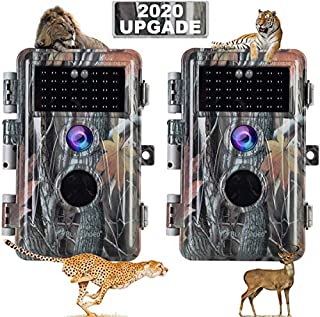 [2020 Upgrade] 2-Pack Night Vision Game Trail Cameras 16MP 1080P No Glow Hunters Deer Hunting Cams IP66 Waterproof & Password Protected Motion Activated Photo & Video Model, Time Stamp & Time Lapse