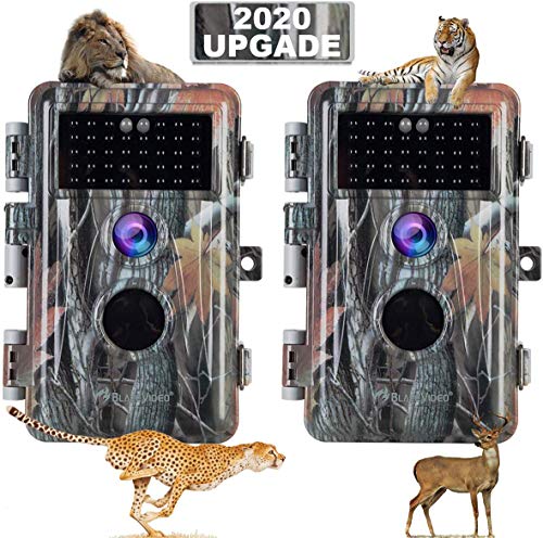 [2020 Upgrade] 2-Pack Night Vision Game Trail Cameras 16MP 1080P No Glow Hunters Deer Hunting Cams IP66 Waterproof & Password Protected Motion Activated Photo & Video Model, Time Stamp & Time Lapse