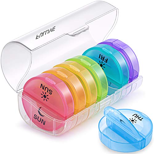 Daily Pill Organizer (Twice-a-Day) - Weekly AM/PM Pill Box,Round Medicine Organizer,7 Day Pill Container,Vitamin Organizer for Vitamin/Fish Oils/Supplement