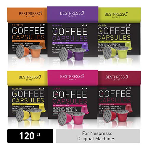 Bestpresso Coffee for Nespresso Original Machine 120 pods Certified Genuine Espresso Variety Pack, Pods Compatible with Nespresso Original