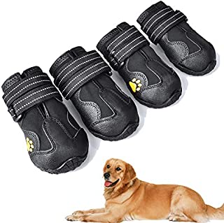 XSY&G Dog Boots,Waterproof Dog Shoes,Dog Booties with Reflective Rugged Anti-Slip Sole and Skid-Proof,Outdoor Dog Shoes for Medium to Large Dogs 4Ps-Size4