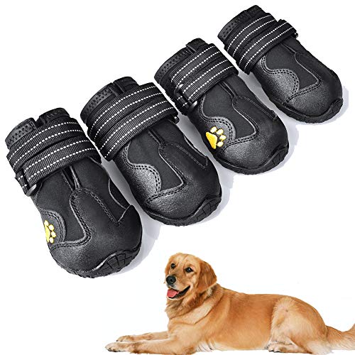 XSY&G Dog Boots,Waterproof Dog Shoes,Dog Booties with Reflective Rugged Anti-Slip Sole and Skid-Proof,Outdoor Dog Shoes for Medium to Large Dogs 4Ps-Size5