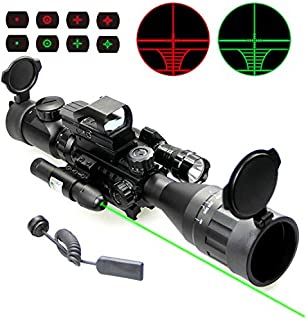 UUQ 4-16x50 AO Rifle Scope Red/Green Illuminated Range Finder Reticle W/Green Laser - Holographic Reflex Red Dot Sight - 5 Brightness Modes Flashlight