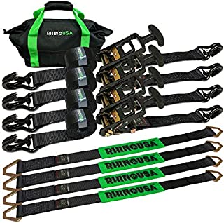 Rhino USA Heavy Duty Vehicle Tie Down Kit Ratchet Straps