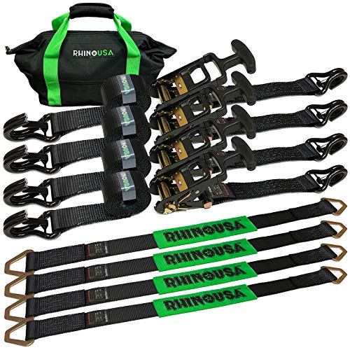 Rhino USA Heavy Duty Vehicle Tie Down Kit Ratchet Straps