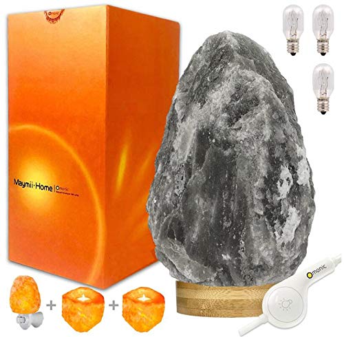 VERY RARE, Large (8-13lbs) Grey Gray Black White Authentic Himalayan Salt Lamp Lights,Table Lamp platin Base Touch Dimmer Switch Control With 1 Salt Rock Night Light, Set of 2 Pack Salt Candle Holders