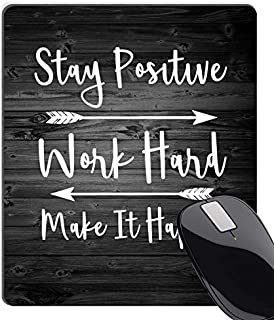 Wknoon Stay Positive Work Hard and Make It Happen Inspirational Quotes Mouse Pad Custom, Motivational Quote Rustic Black Old Wood Art White Mouse Pads