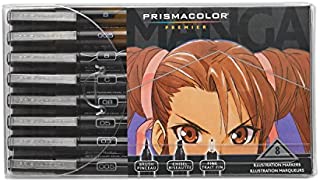 Prismacolor Premier Manga Illustration Markers, Assorted Tips, Black & Sepia, 8-Count