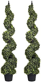 Artificial Cypress Spiral Topiary Trees Potted Indoor or Outdoor (Spiral Boxwood Trees, 5 Feet)