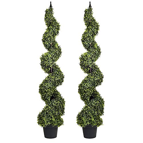 Artificial Cypress Spiral Topiary Trees Potted Indoor or Outdoor (Spiral Boxwood Trees, 5 Feet)