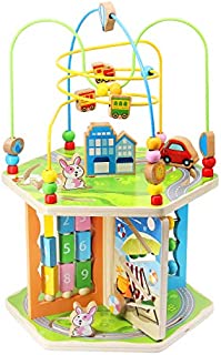 ZONXIE Wooden 7 in 1 Baby Activity Play Cube Bead Maze Toys Activity Center for Babies Toddlers Educational Early Preschool Learning Toys