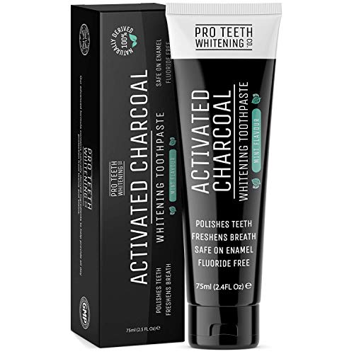 Activated Charcoal Teeth Whitening Toothpaste - 100% Natural Teeth Whitening for White Teeth - Fluoride Free, SLS & Sulfate Free, Mint Flavor - Made in The UK by Pro Teeth Whitening Co.