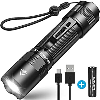 Rechargeable Flashlight, BYB F18 LED Tactical Flashlight, 800 Lumens Super Bright Pocket-Sized CREE LED Torch with Clip, IP67 Water Resistant, 5 Modes for Camping, Hiking, Emergency & EDC (Black)