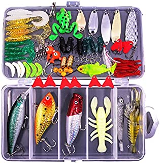 Sptlimes 77Pcs Fishing Lures Kit Set for Bass,Trout,Salmon,Including Spoon Lures,Soft Plastic Worms, CrankBait,Jigs,Topwater Lures (with Free Tackle Box)