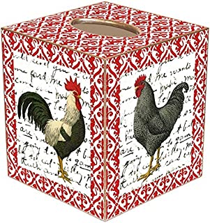 Rooster on Red French Print Paper Mache Tissue Box Cover